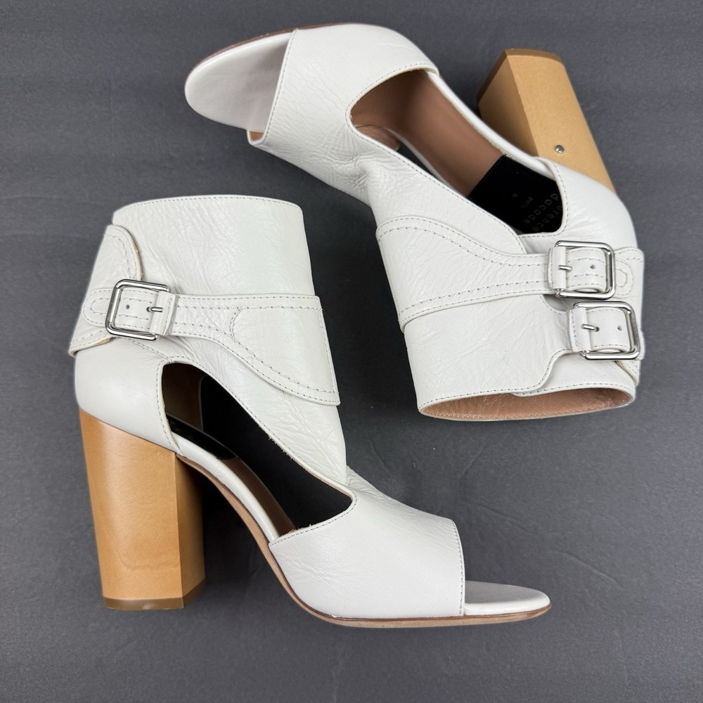 Laurence Decade Rush Sandal 40 White Leather Buckle Designer Heels Brand New‎